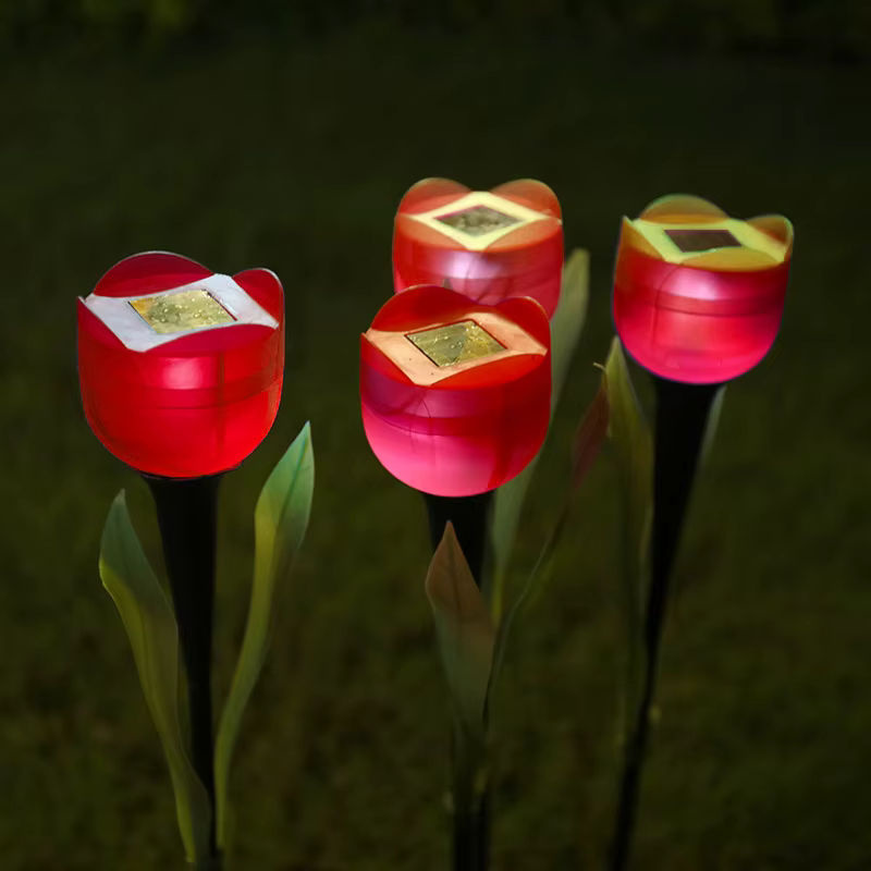 SHENZHITECH 10er Set Solar LED Tulpen Lampen Rot für die Gartenbeleuchtung mit Erdspieß und wasserdichtem Design - Bild 4