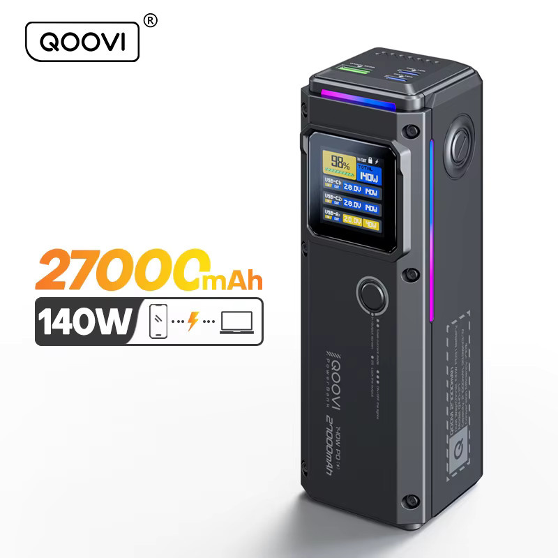 QOOVI Powerbank mit 27000 mAh und 140 W PD Schnellladefunktion für iPhone, MacBook, Laptop, Samsung und Xiaomi in Schwarz oder Grau - Bild 4