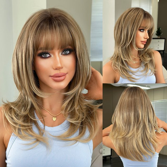 NAMM Perücke, lange wellige blonde Haare mit Pony, Damen - Bild 1