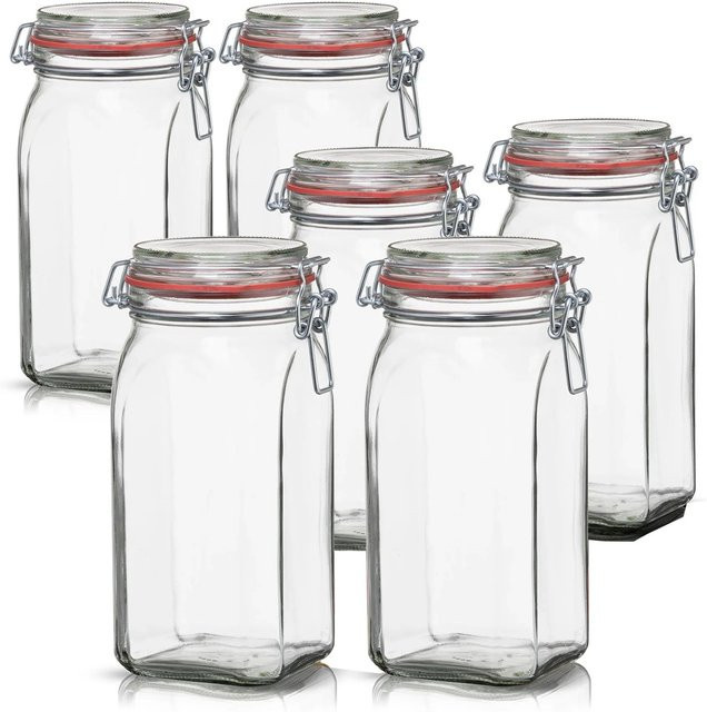 BigDean 6er Set Vorratsgläser aus Glas mit Bügelverschluss, transparent, 1,5 l pro Glas - Bild 1