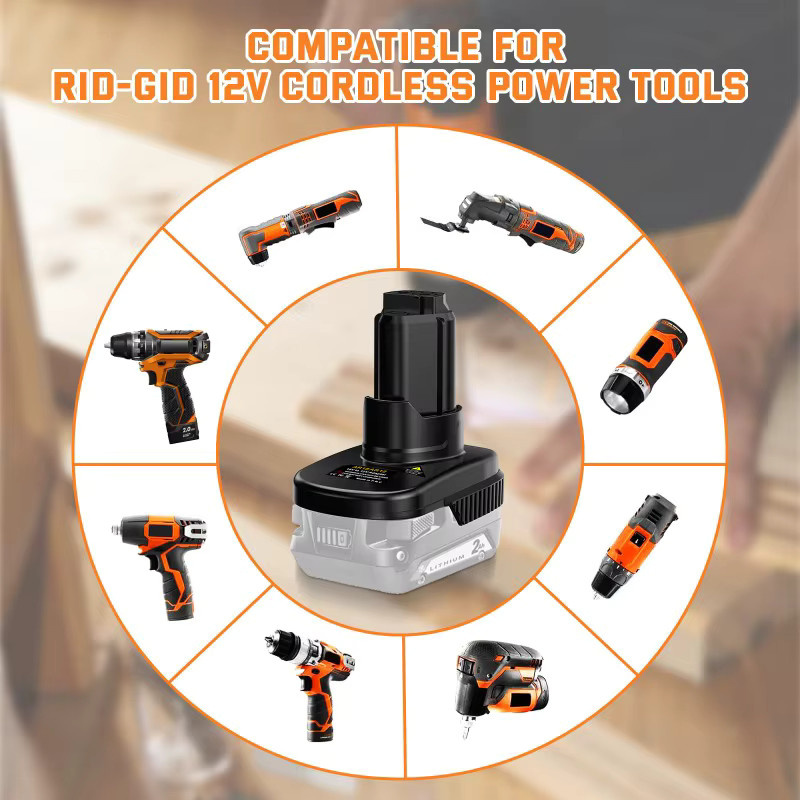 AR18AR12 Batterieadapter von Ridgid für die Umwandlung von 18V Li-Ionen-Akkus auf 12V Li-Ionen-Elektrowerkzeuge, Farbe: Schwarz - Bild 5