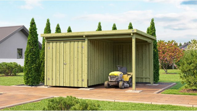 Weka Holzschuppen Ibis A mit Anbaudach und Flachdach B/T: 389 x 288 cm - Bild 1