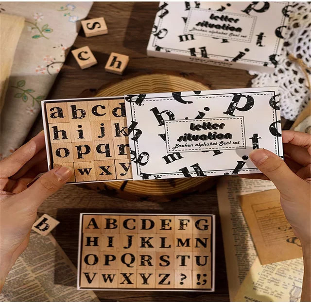 Holzstempel Set mit Alphabet und Nummern für Scrapbooking, Vintage-Journaling und Kartenherstellung - Bild 1