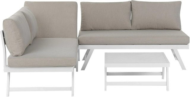 Beliani Lounge Set COCCORINO in Taupe, L-Form Gartenmöbel mit Polsterung, Ottoman und Couchtisch, B/T/H: 196 x 196 x 64 cm - Bild 1