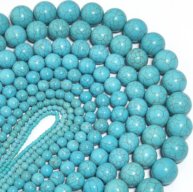 Edelstein-Perlen, blaue türkisfarbene Steinperlen, rund, 3–16 mm, Unisex - Bild 1