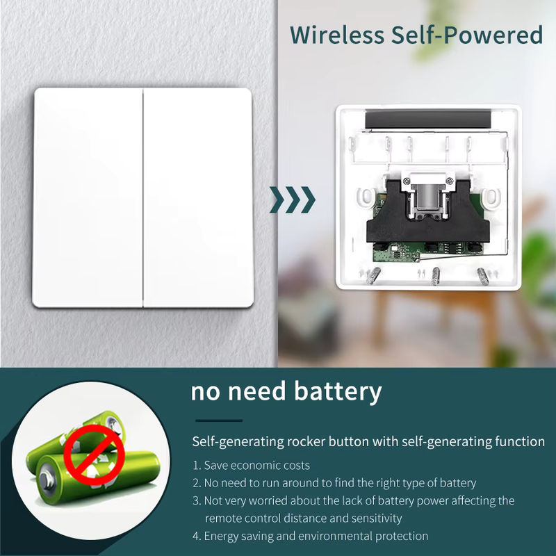 GGBEE Drahtloser 433-MHz-Wandschalter mit eigener Stromversorgung, wasserdichter Lichtschalter ohne Batterie und Verkabelung, 2-Gang Fernbedienung - Bild 2