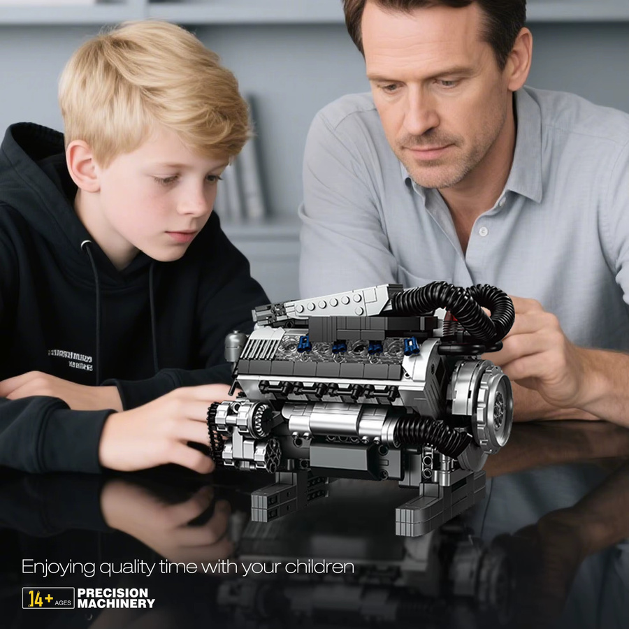 AMAZINGBLOKS V8 Motor Technologie Bausteine Set, 931 Teile, Graues DIY Modellbau-Set für Kinder und Erwachsene ab 14 Jahren - Bild 4