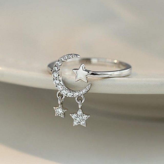 LChome Ring, Silber, Stern Mond Quasten, Damen, minimalistisch - Bild 1
