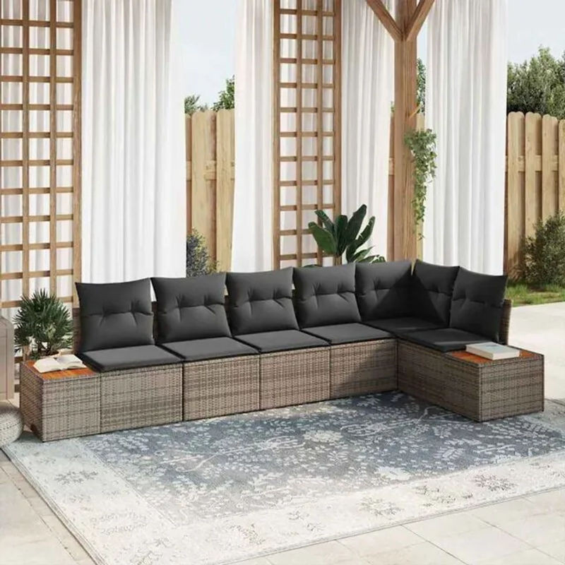 vidaxl Garten-Sofa-Set aus Poly-Rattan mit 6 Kissen in Grau - Bild 1