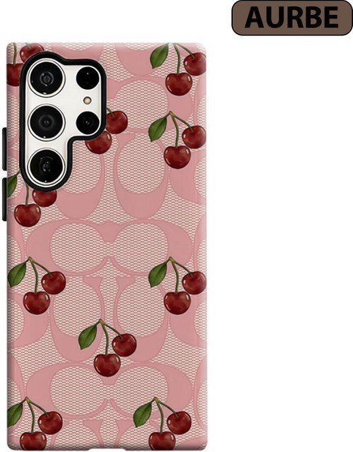 Aurbe Handyhülle für Samsung Galaxy S26 S25 S24 S23 Ultra Plus mit Rosa Mesh Kirsche Design und HD Hartplastik Doppelschicht-Folie Cover - Bild 1