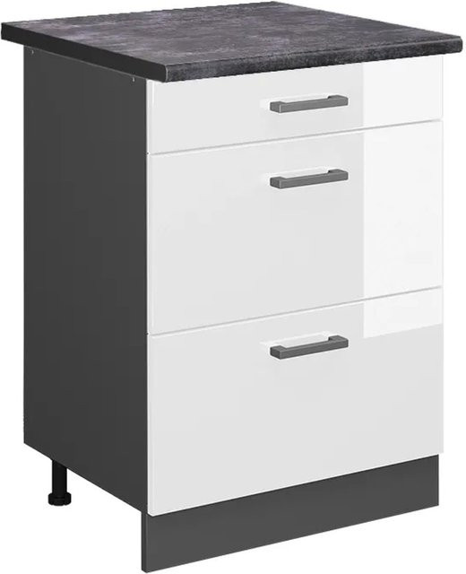 Vicco Küchenunterschrank R-Line Weiß Hochglanz Anthrazit mit Schubladen Breite: 60 cm, Höhe: 81,6 cm, Tiefe: 60 cm - Bild 1
