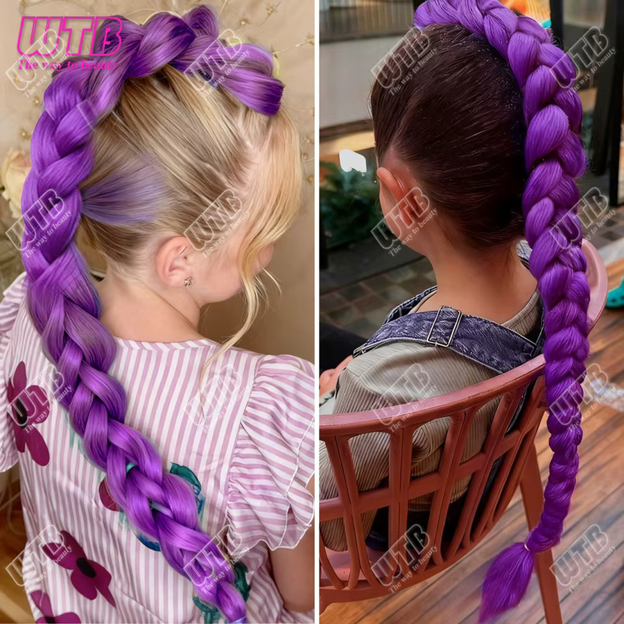 WTB Synthetische Damenperücke, geflochten, lila, für Kinder - Bild 6