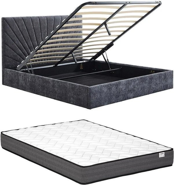 Vente-unique Bett Ribiola mit Bettkasten in Anthrazitgrau, B/T/H: 160 x 200 x 213 cm - Bild 1
