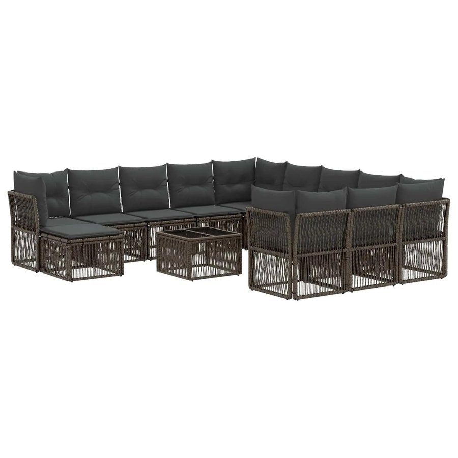 vidaXL Gartensofa-Set 13-teilig in Grau aus Poly-Rattan mit Polsterung und Kissen für Garten und Terrasse - Bild 2