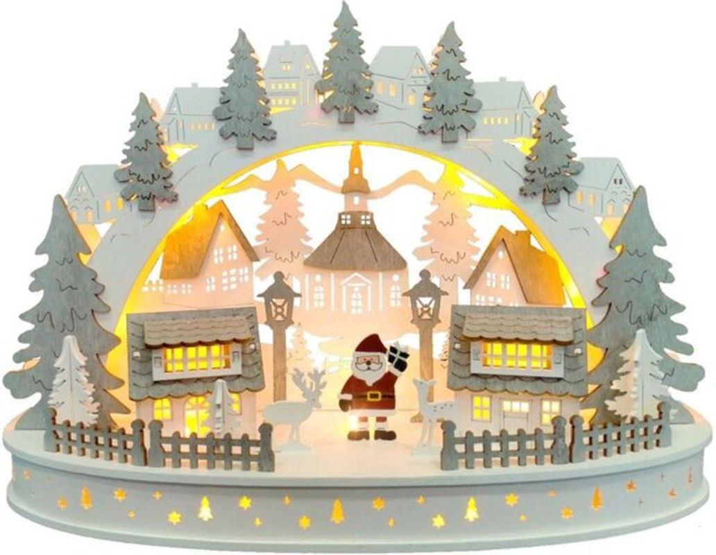 BURI Weihnachtslandschaft aus Holz mit LED-Beleuchtung in Braun und Weiß - Bild 1