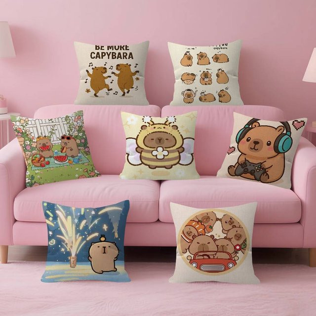 Kayou Anime Capybara Kissenbezug mit Cartoon-Design für dein Sofa und Wohnzimmer, B/T: 30 x 30 cm - Bild 1