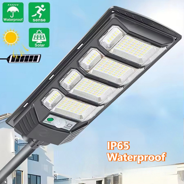 YQCHEZI Solar LED Außenleuchte für Garten und Straße, Wasserdichte Wandlampe mit Dämmerungssensor, Schwarz, B/H: 45,5 x 14,5 cm - Bild 1