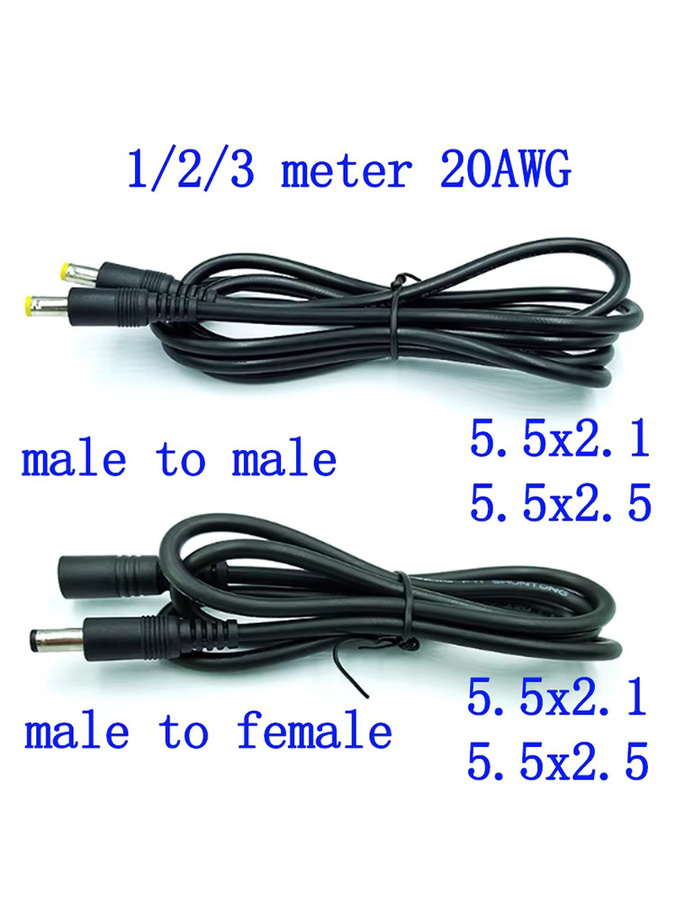 ChengHaoRan DC-Adapter Set mit 5,5x2,1/2,5 mm Stecker auf Buchse und 20AWG Kupferdraht in Schwarz - Bild 3