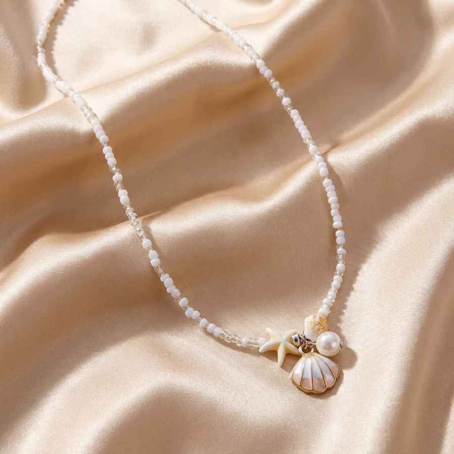 Rinhoo Perlen-Choker-Halskette, Silber, Muschel-Seestern-Anhänger, Damen - Bild 4