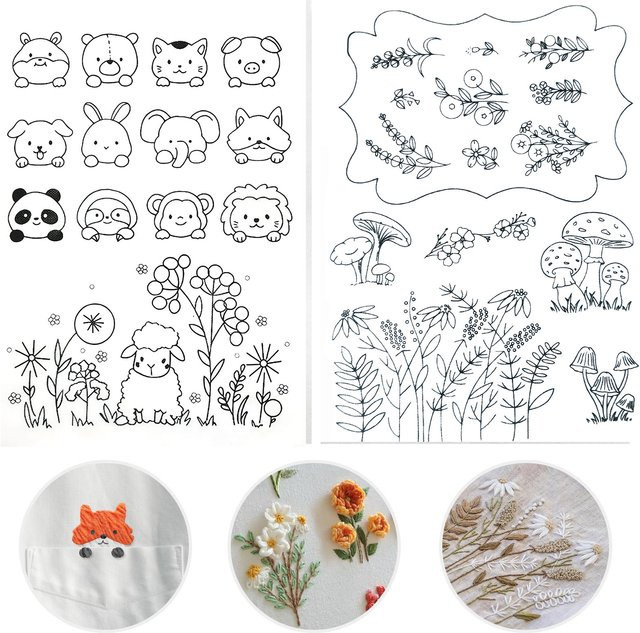 2Blatt wasserlöslicher Stabilisator mit Tiermotiven in Weiß für Stickmuster und Kunsthandwerk auf Stoff und Papier - Bild 1