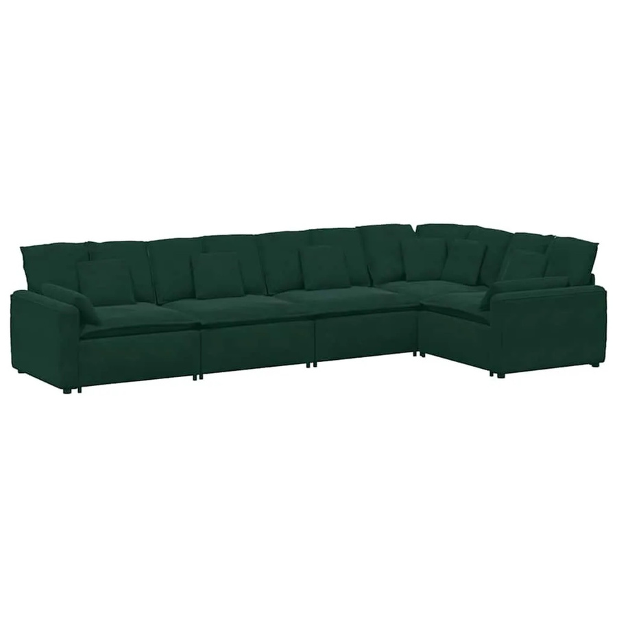 vidaXL Modulares U-Shape Sofa aus Samt in Dunkelgrün mit Kissen und Metallrahmen - Bild 2