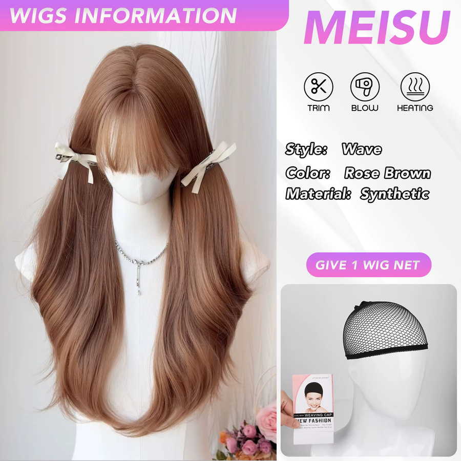 MEISU Perücke, langes Wellenhaar mit Pony, rosa, synthetisch - Bild 1