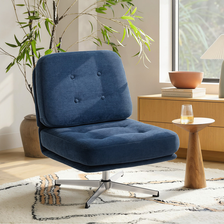 HOMCOM Loungesessel 360 Grad drehbar in Dunkelblau mit Chenille-Optik und Metallbeinen - Bild 2