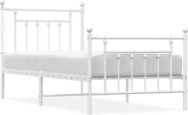vidaXL Bettgestell aus Metall mit Kopf- und Fußteil in Weiß, klassisches Design, B/T/H: 90 x 200 cm - Bild 1