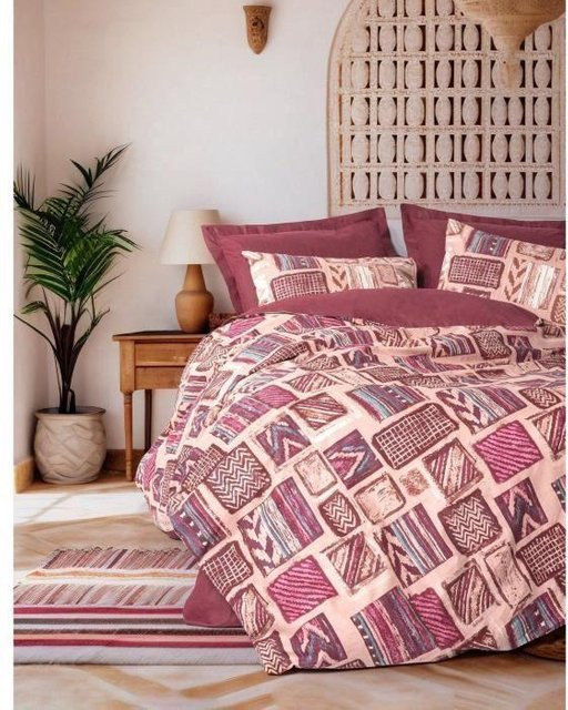 Bettwäsche-Set aus 100% Baumwolle in Rot mit Grafik-Design, bestehend aus 1 Bettbezug (Breite: 220 cm, Höhe: 240 cm) und 2 Kissenbezügen (60 x 80 cm) - Bild 1