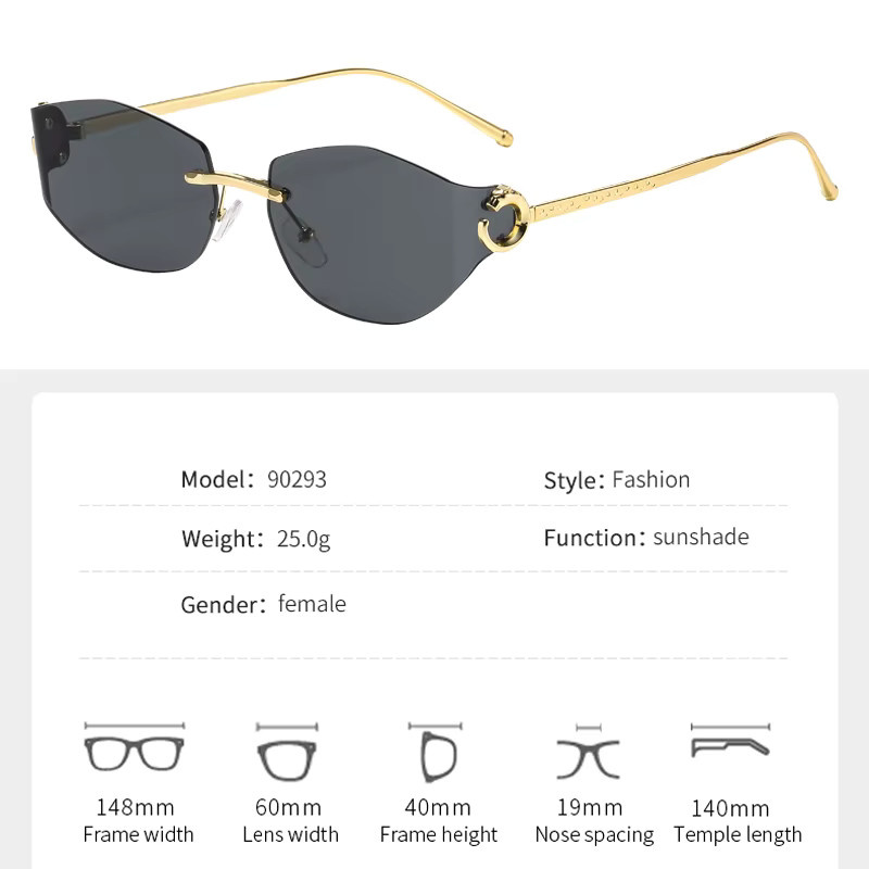 Sonnenbrille Cat Eye, randlos, Metall, schwarz - Bild 2