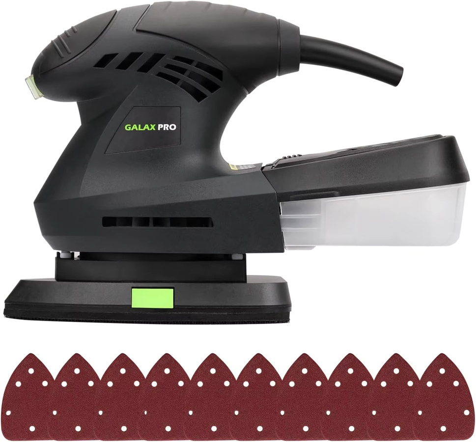 GALAX PRO Elektrischer Detail-Schleifer 200W mit 12000 OPM und Staubabsaugung in Grün-Schwarz inklusive 10 Stück Schleifpapier - Bild 2