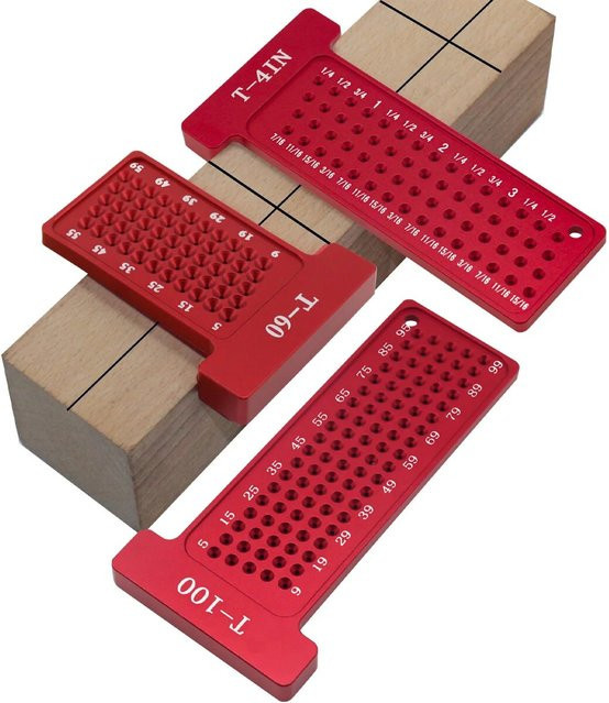 GDART T-Quadrat Loch-Schreibtasche aus Aluminium in Rot für Holzbearbeitung und Layout-Arbeiten mit metrischen und Zoll-Skalen - Bild 1