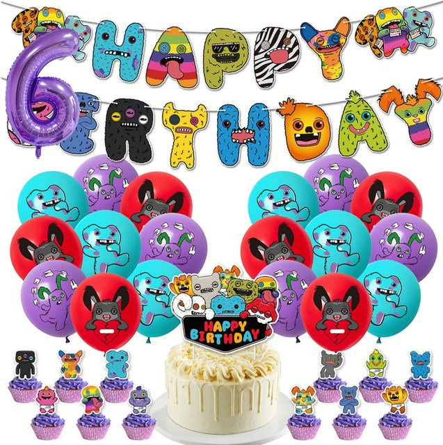 Potdemiel Fuggler Zahnmonster Party Dekorationsset mit Luftballons, Banner und Cupcake-Toppern in Mehrfarbig für Kindergeburtstage - Bild 1