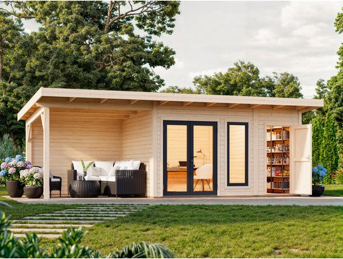 Palmako Holz-Gartenhaus Aurelia Pultdach in Braun mit modernem Design, B/T: 739 x 300 cm - Bild 3