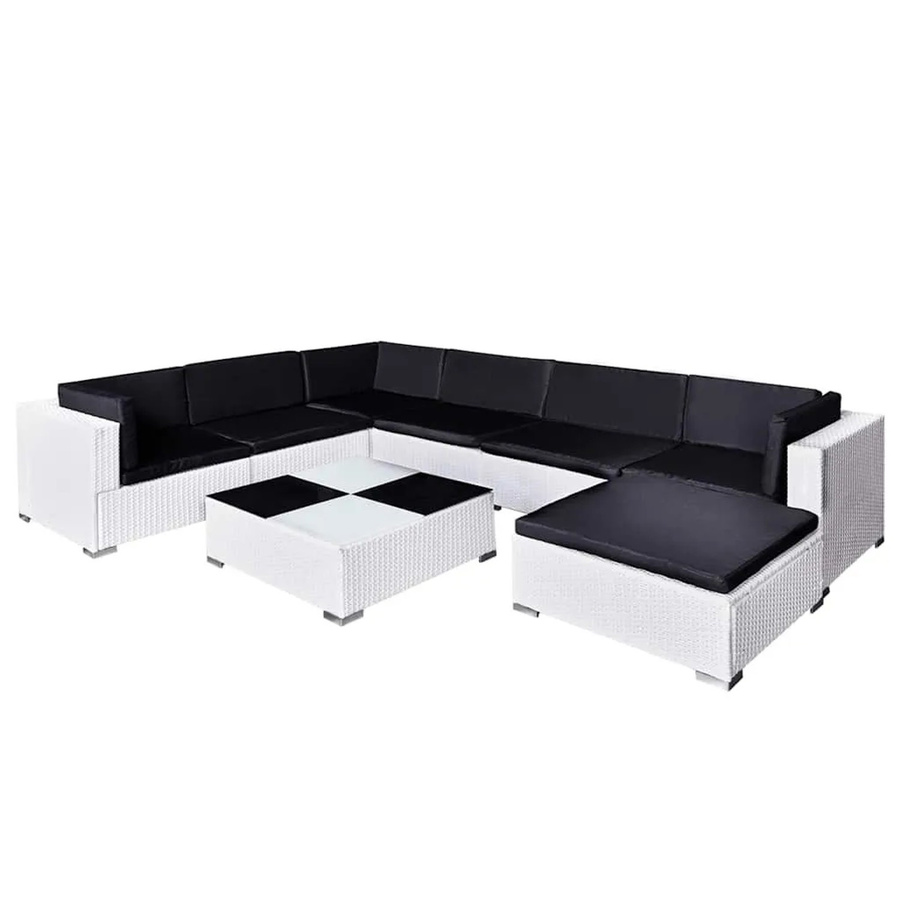 Furnicato 8-tlg Gartenlounge-Set in U-Form aus Poly Rattan und Stahl in Weiß mit wetterfesten Auflagen - Bild 2