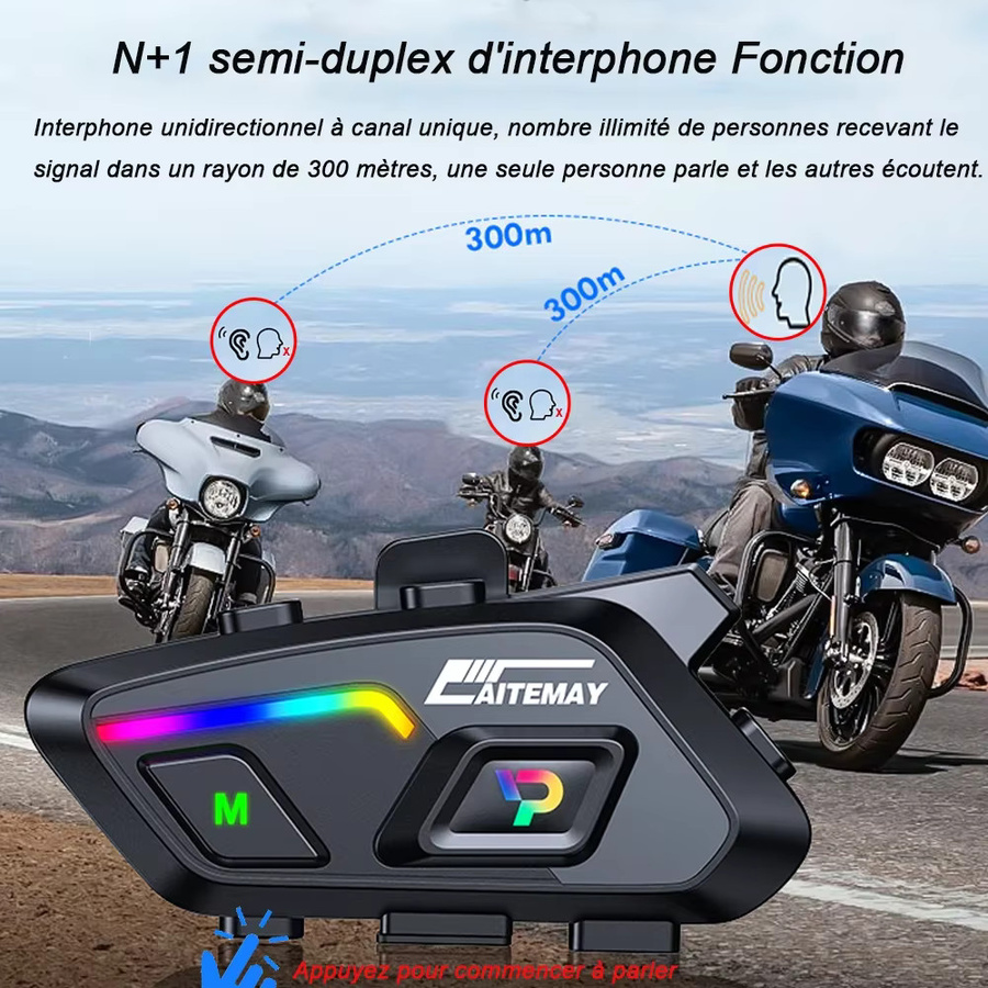 Kebidumei Bluetooth-Motorradhelm-Headset mit Gegensprechanlage und Musik-Sharing in Schwarz, IPX6 wasserdicht - Bild 3