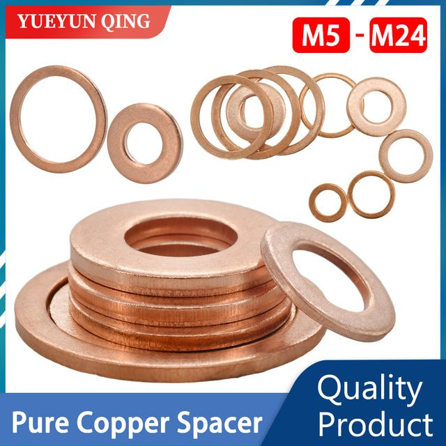 YUEYUN QING Kupfer-Ölstopfen-Unterlegscheiben und O-Ring-Dichtungen als Flachdichtungsabstandshalter für Motorrad-Ölwannen, Farbe: Kupfer/Gold, Material: Massives reines Kupfer, Passend für M5 bis M24 - Bild 1
