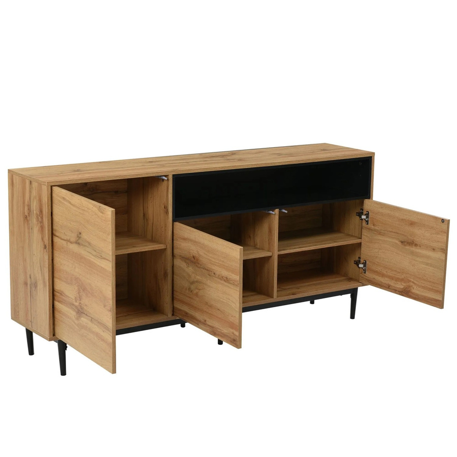 okwish Sideboard für dein Wohnzimmer mit 3 Türen und Regalen in Natur, B/T/H: 160 x 35 x 76 cm - Bild 2