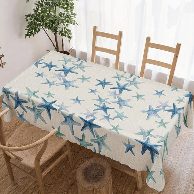 Wasserdichte Tischdecke mit Seestern-Muster von JINGYUE Pet, weiß, B/T: 140 x 180 cm - Bild 1