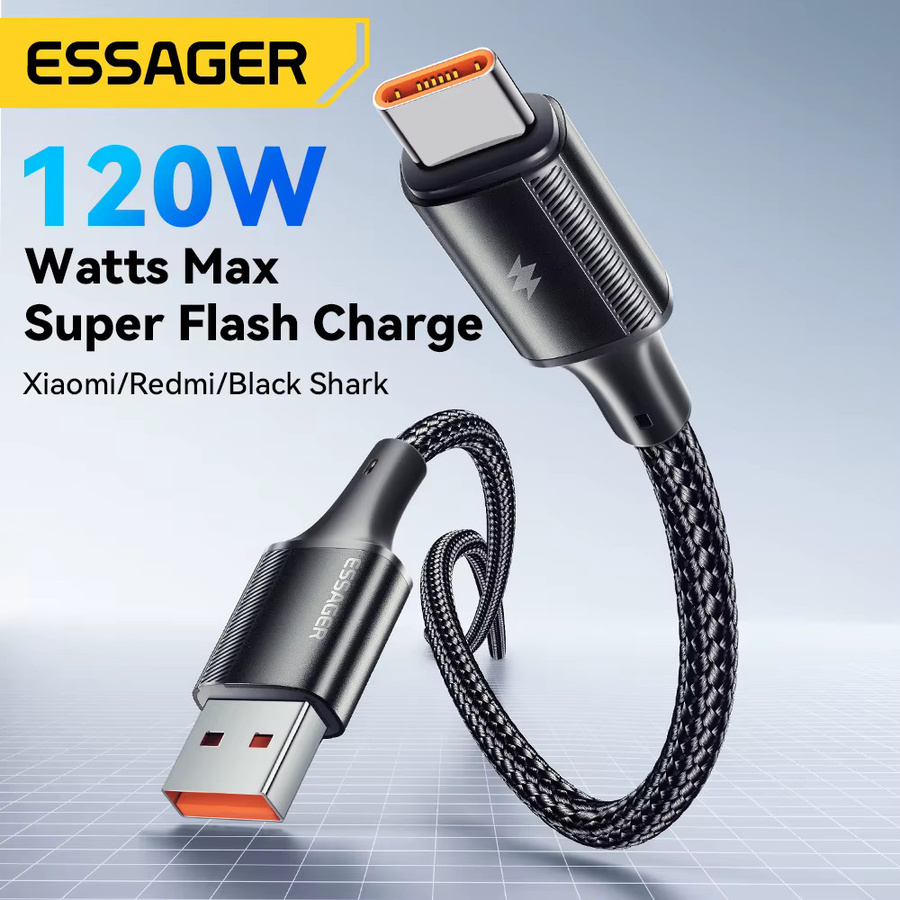 Essager USB Typ C Schnellladekabel 120W 6A Datenkabel in Schwarz - Bild 2