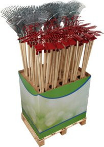 floraworld Kombi-Gartenwerkzeug Set mit Laubbesen, Grubber, Rechen und Doppelhacke Display FW - Bild 1
