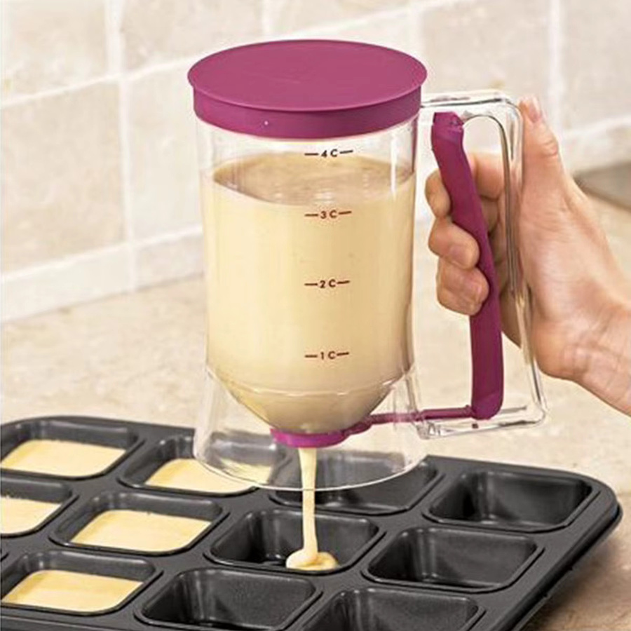 Willstar Teigtrenner und Pfannkuchenteigspender mit Messetikett und Quetschgriff, transparent, 900 ml - Bild 2