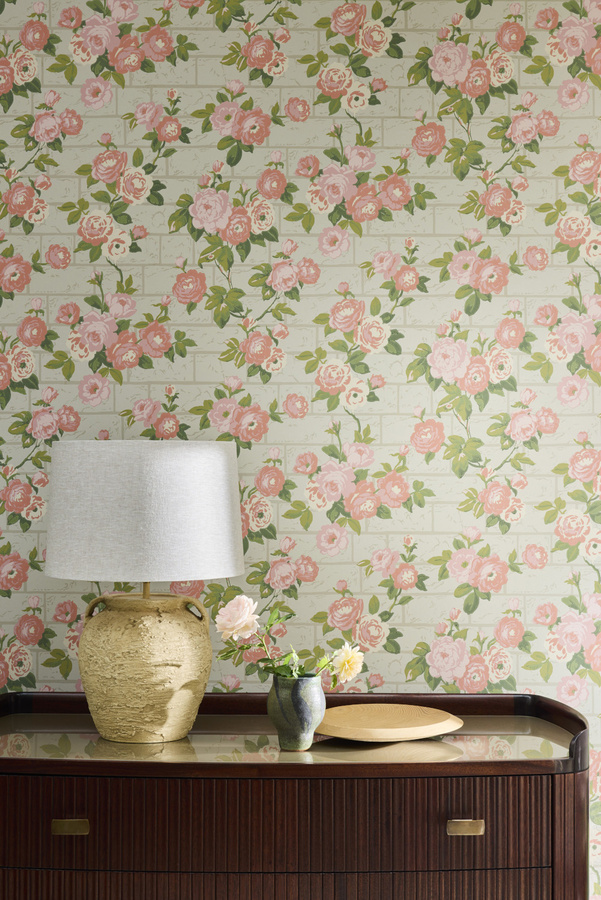 Little Greene Tapete Rose Garden in Green Stone mit floralem Botanical-Design - Bild 1