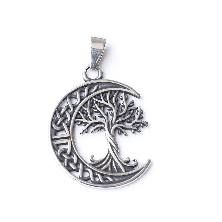 Anhänger Edelstahl, Wikinger Mond Baum des Lebens, Silber, Herren - Bild 3