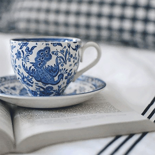Burleigh Pottery Tee-Set Blauer Pfau in Blau mit Tasse und Untertasse - Bild 1