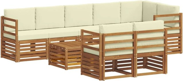 vidaXL Sofagarnitur 9-teilig aus Massivholz Akazie in Natur und Beige mit Polstern und Armlehnen - Bild 1