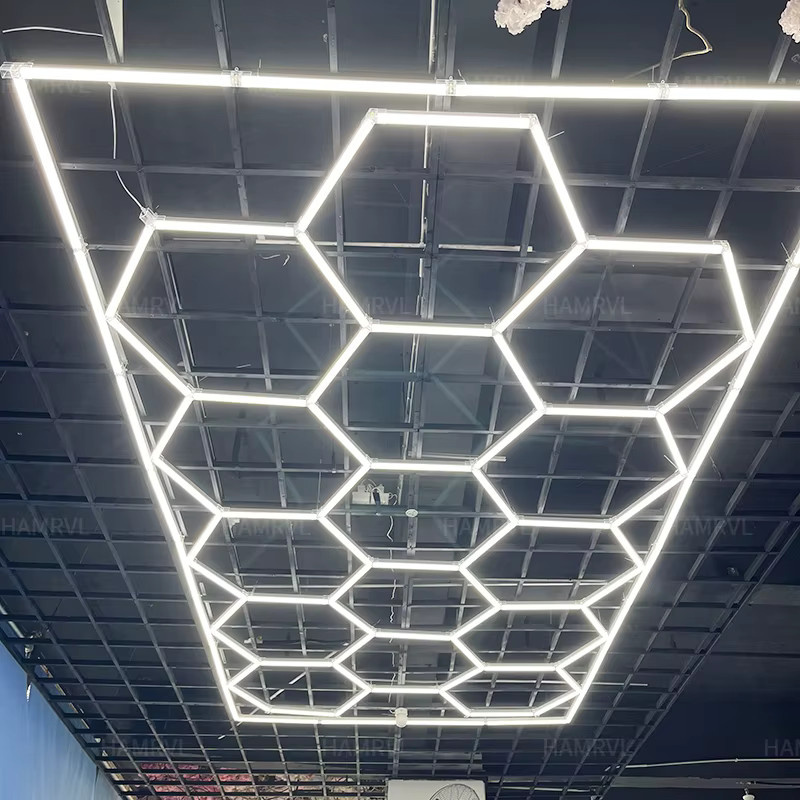 HAMRVL Hexagon LED Deckenleuchte in Weiß, dimmbare Waben-Beleuchtung für Garage, Workshop und Barber Shop mit Farbwechsel (CCT) - Bild 2