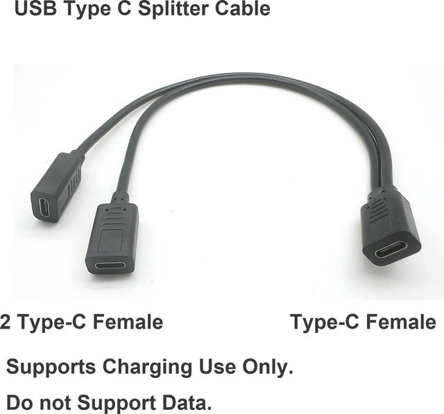 BSN USB-C Splitter Ladekabel Schwarz USB Typ-C Buchse auf Dual USB Typ-C Buchse Y-Ladeanschlusskabel zum Laden - Bild 1