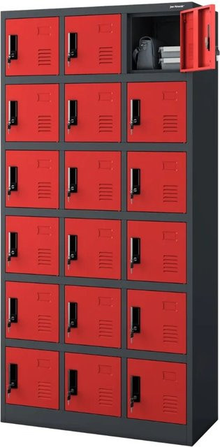 DELUKE Schließfachschrank KAROL mit 18 Fächern, Anthrazit-Rot, H x B x T: 185 x 90 x 40 cm - Bild 1