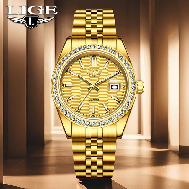 LIGE Armbanduhr, Quarz, Gold, Diamantbesetzt, Edelstahl, Herren - Bild 1